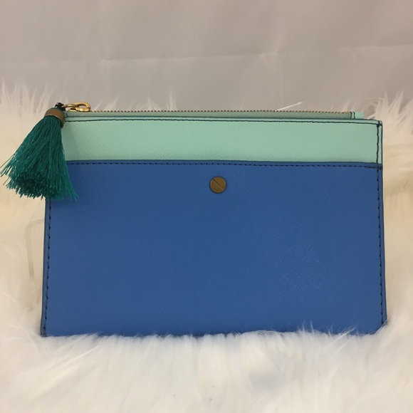 NEW J.Crew Colorblock Saffiano Leather Clutch Blue